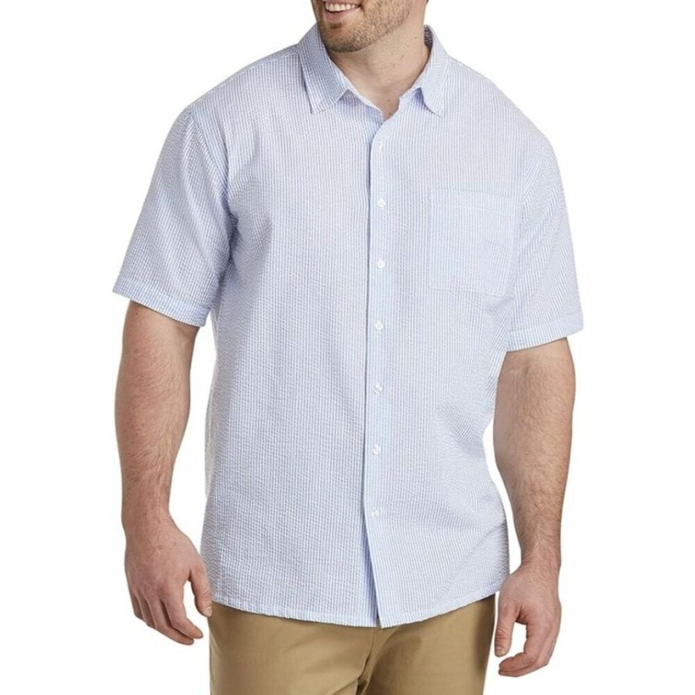 Oak Hill Seersucker Stripe Shirt 2X LT Short Sleeves Chest Pocket Lightweight